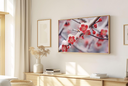Ver imagem 1 de Quadro Decorativo N°181 160x90cm - Panorâmico Botânico - Flores Vermelhas - Madeira Clara - Rollflex
