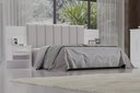 Ver imagem 1 de Cabeceira para Cama Queen Size Ripada Irís Estofada com 2 Mesas de Cabeceira D Doro Branco/ripado