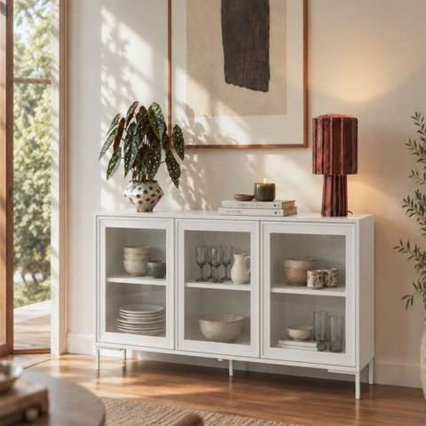 Balcão Buffet Refresh 3 Portas 3 Prateleiras com Vidro Branco - BRV