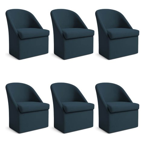 Kit 06 Cadeiras Poltrona de Jantar Clara Suede Azul Marinho Dal Poz Estofados