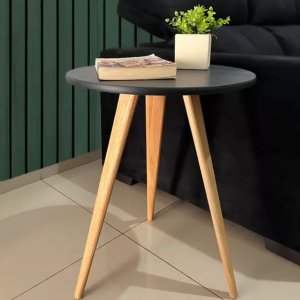 Mesa de Cabeceira Mesa de Apoio Lateral Canto Pé Palito 68cm:preto