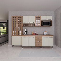 Cozinha Modulada Completa Fidelitá Paris 5 Peças 260cm 13 Portas 3 Gavetas com Tampo - 1