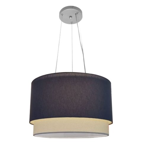 Lustre Pendente Cilíndrico Vivare Md-4383 Cúpula em Tecido 45x25cm - Bivolt - Rustico-Cinza - 110V/2