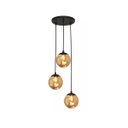 Ver imagem 1 de Pendente Moderno Preto Globo Triplo P/ Sala Espaço Gourmet Arevo Iluminação Jabuticaba VIDRO ÂMBAR