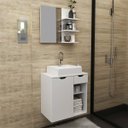 Ver imagem 1 de Kit Lavabo com Gabinete Suspenso, Cuba e Espelho Branco Tecno Mobili