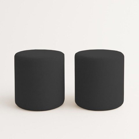 Kit 2 Puffs Beca Cilindro Suede Live - 7 Decor Preto