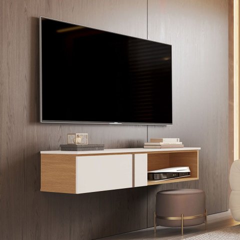 Rack para TV até 50 Polegadas Decor 1.16 Suspenso 1 Gaveta Off White/Nature - Giga Móveis