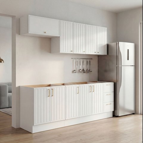 Cozinha Modulada 6 Peças 3 Aéreos 3 Balcões sem Tampo Marselha CabeCasa MadeiraOriginals Branco