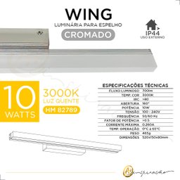 Luminária P/ Espelho Banheiro Lavabo Arandela Wing Cromada Ip44 - 4