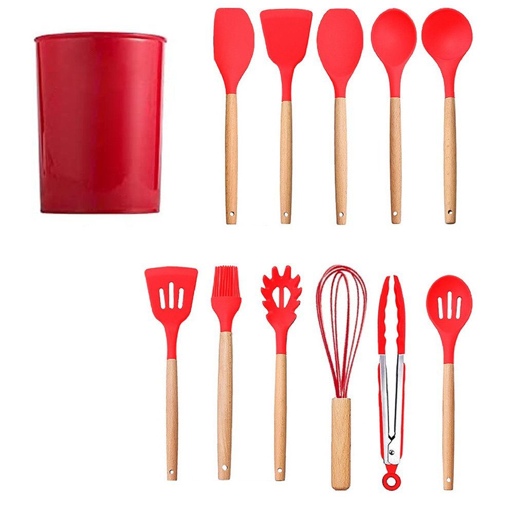 Jogo de Cozinha 12 Peças Silicone Concha Espatula Colher Escumadeira Pegador Utensilio Conjunto Talh - 1