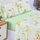 Ver imagem 1 de Jogo de Lençol Afrodite King 4 Peças Algodão 180 Fios Estampa Floral - Verde