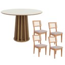 Ver imagem 1 de Conjunto de Jantar Mesa Redonda 4 Lugares MDF Freijó com Off White e Bege Rústico 105cm Dalla