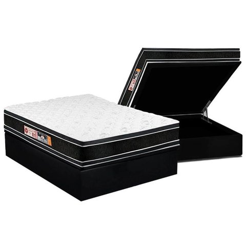 Cama Box Baú Casal: Colchão Espuma D33 Castor Black e White Double Face + Base CRC Suede Black(138x1
