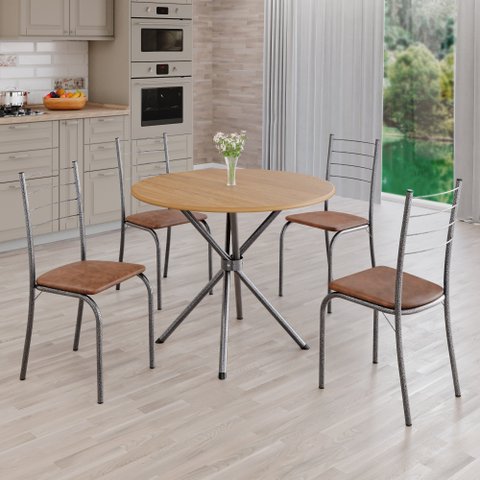 Conjunto Mesa Redonda 4 Cadeiras Imbuia Minas 
