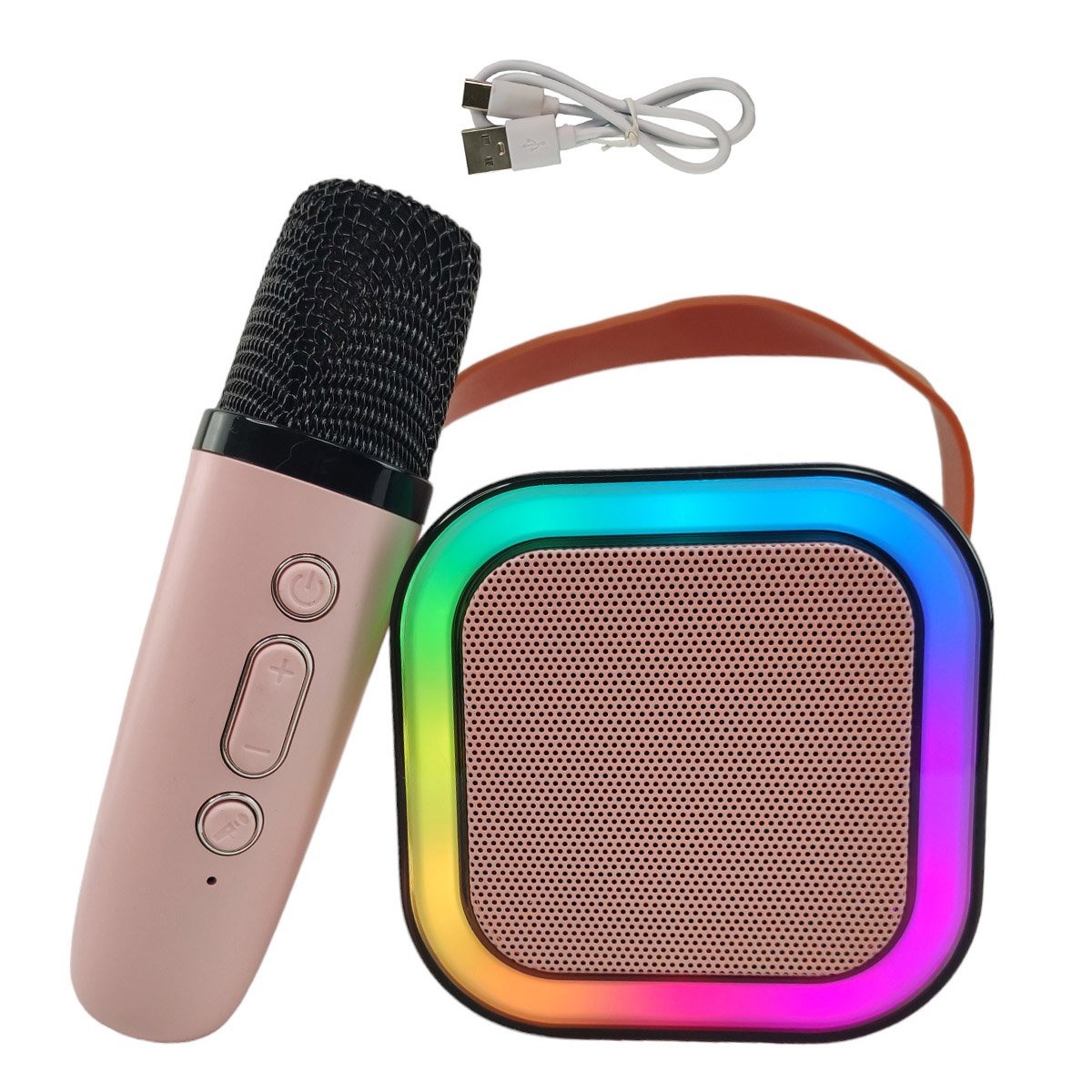 Caixa de Som Microfone Karaoke Musica Bluetooth Portatil Luz Led RGB ...