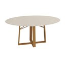 Ver imagem 1 de Mesa de Sala Jantar Elma Premium Madeira Maciça C/ Tampo Madeirado C/ Vidro 120x120cm Carvalho/off