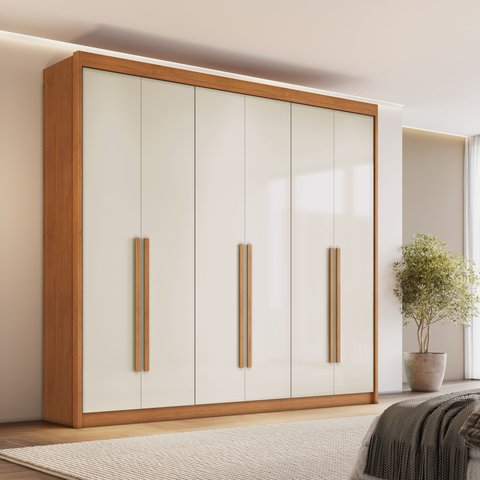 Guarda Roupa Casal 6 Portas 6 Gavetas 100% MDF Santiago Cinamomo e Off White Marrom