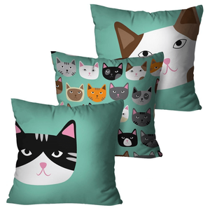 Kit com 3 Capas para Almofadas Decorativas Cats Gatinhos
