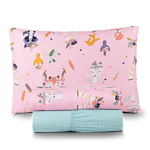 Jogo de Cama Lençol Lutti Solteiro Infantil 200 Fios Estampado 3 Peças Raposa Foxy Rosa - 100% Polié