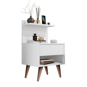 Mesa de Cabeceira Criado com Nicho e Gaveta Pés Palito Branco