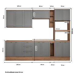 Armário de Cozinha Completa com Balcão Milla Quest Carraro Nogal Cinza Titânio - 9