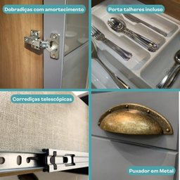 Armário de Cozinha Completa com Balcão Milla Quest Carraro Nogal Cinza Titânio - 5