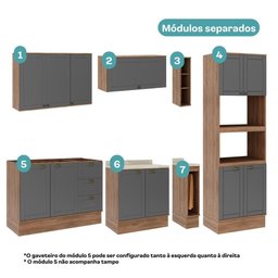 Armário de Cozinha Completa com Balcão Milla Quest Carraro Nogal Cinza Titânio - 4