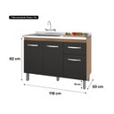 Ver imagem 4 de Balcão Gabinete para Pia Anyta 118cm 03 Portas sem Tampo Savana Preto - Desk Design