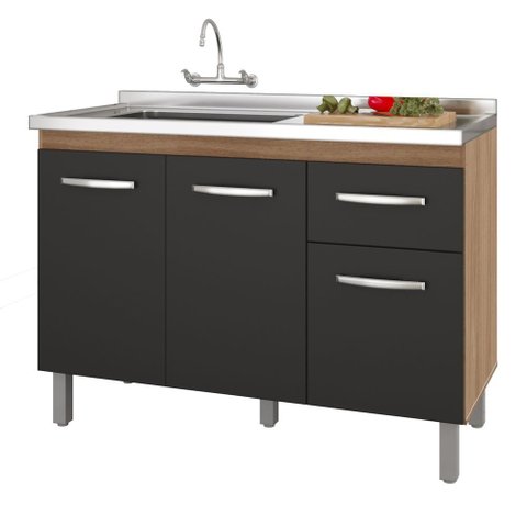 Balcão Gabinete para Pia Anyta 118cm 03 Portas sem Tampo Savana Preto - Desk Design