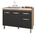 Ver imagem 1 de Balcão Gabinete para Pia Anyta 118cm 03 Portas sem Tampo Savana Preto - Desk Design