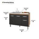 Ver imagem 5 de Balcão Gabinete para Pia Anyta 118cm 03 Portas sem Tampo Savana Preto - Desk Design