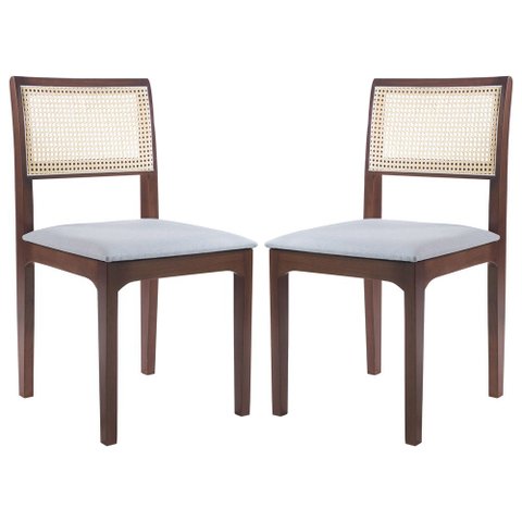 Kit 02 Cadeiras Sala de Jantar Madeira Maciça Nivea Tela Rattan Sextavano Linho Cinza/Amêndoa G55 - 