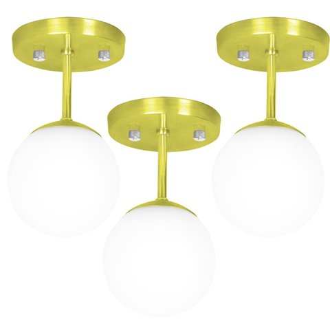 Kit 3 Lustre Plafon Orby Dourado 23x14 cm