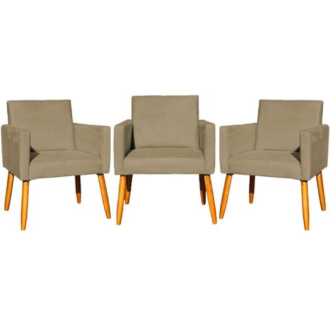 Kit 3 Poltronas Decorativa para Sala Recepção Consultório Escritório Nina Tecido Suede