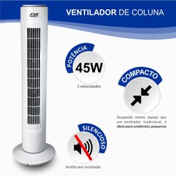 Ventilador de Coluna Circulador Ar Branco Potente 220v Fix - 4
