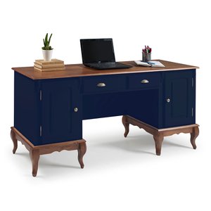 Escrivaninha Hannover 2 Portas 2 Gavetas Divisor de Ambiente 60813 Linz Moveis- Azul Petróleo/imbuia