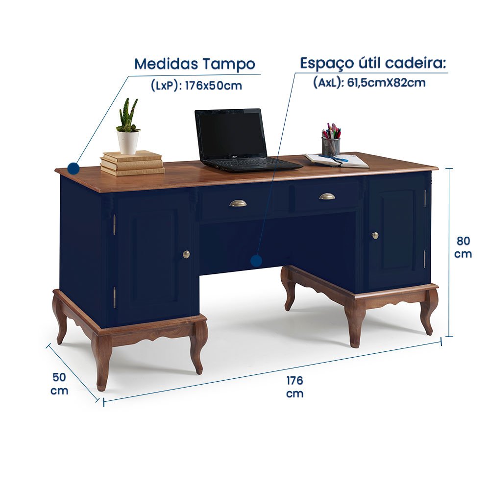 Escrivaninha Hannover 2 Portas 2 Gavetas Divisor de Ambiente 60813 Linz Moveis- Azul Petróleo/imbuia - 6