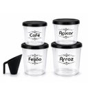 Ver imagem 1 de Kit Potes Mantimentos Tampa Preta 4 Peças com Medidor Café 1l, Açúcar 2l, Feijão 3l e Arroz 5,8l