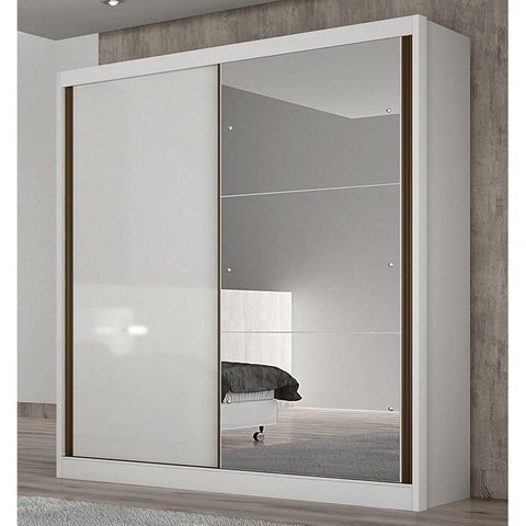 Guarda Roupa Solteiro Ambiente Dante 2 Portas Neve com Espelho – Novo Horizonte