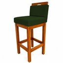 Ver imagem 3 de Kit 2 Banqueta Alta de Madeira Aurora Balcão Cozinha Bistro com Encosto Veludo Verde Esmeralda