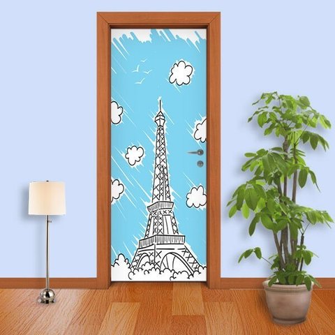 Adesivo de Porta Paris 3 Arte Destaque G - 0,93 X 2,13 Metros