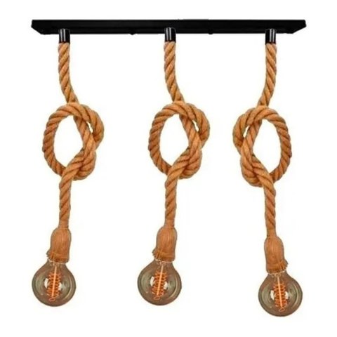 Pendente Corda Sisal Retro Triplo Base Reta E27 Bivolt