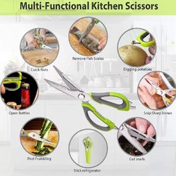 Tesoura Culinaria Profissional Multifuncoes 6 em 1 Faca Descasca Corta Quebra Nozes Abre Garrafa em - 3