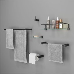 Porta Toalha Duplo Grego Metal Suporte Quadrado Barra 30cm Banheiro Preto Fosco Troia - 8