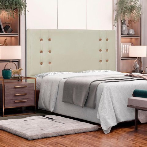Cabeceira Cléo Queen Fixação no Box Estrutura Mdf-mdp em Corino Creme Loja Sheep