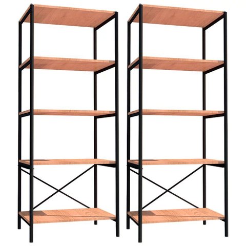 Kit 2 Estantes Livreiro Multiuso Estilo Industrial 150cm 5 Prateleiras Trento Demolição -