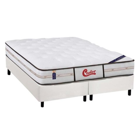 Cama Box King: Colchão Molas Pocket Ensacadas Castor Gold Star Vitagel Class + Base White(193x203)