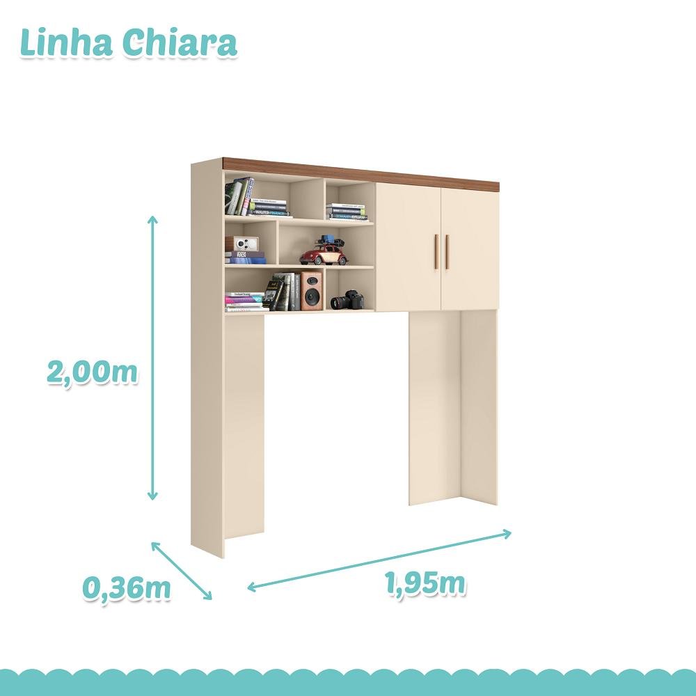 Jogo de Quarto para Adolescente Chiara 4 Peças - Roupeiro 2 Portas, Módulo Aéreo e Cama com - 3