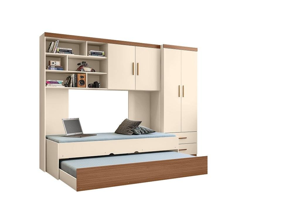 Jogo de Quarto para Adolescente Chiara 4 Peças - Roupeiro 2 Portas, Módulo Aéreo e Cama com - 2
