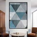 Ver imagem 1 de Quadro Decorativo Geométrico Triângulos em Tons de Azul  em Moldura Caixa TaColado Moldura Trad 1cm 